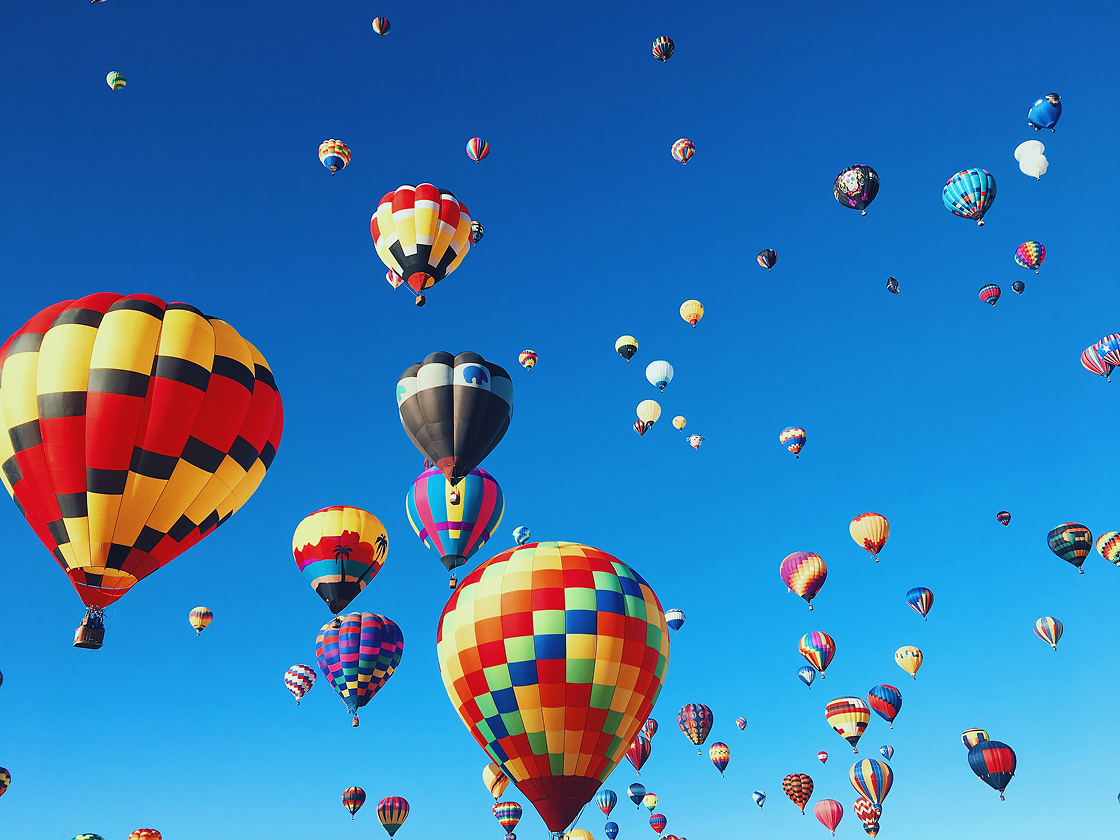 Hot air balloons in the blue sky